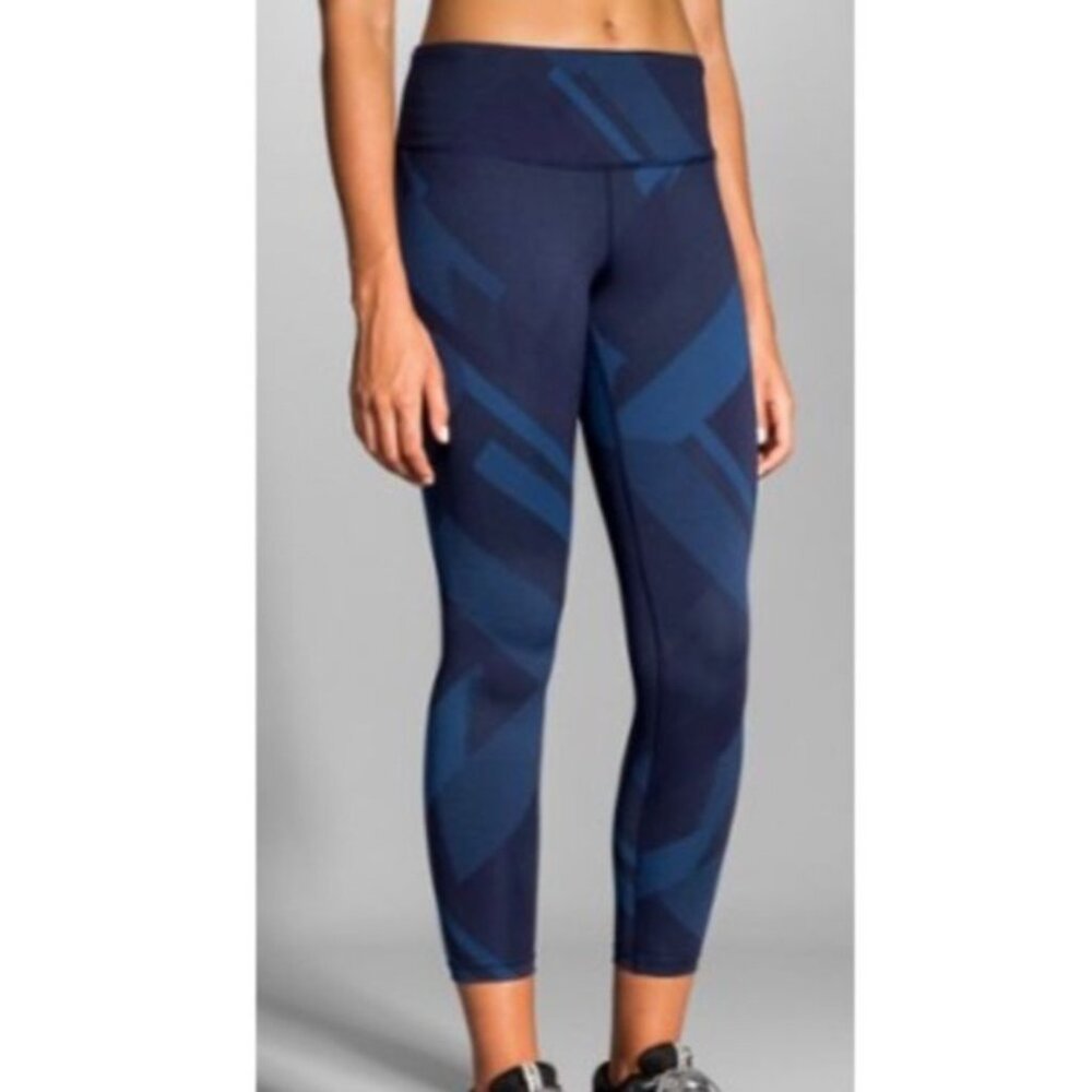 Brooks Formation Medium Blue Geometric Athletic Running Leggings